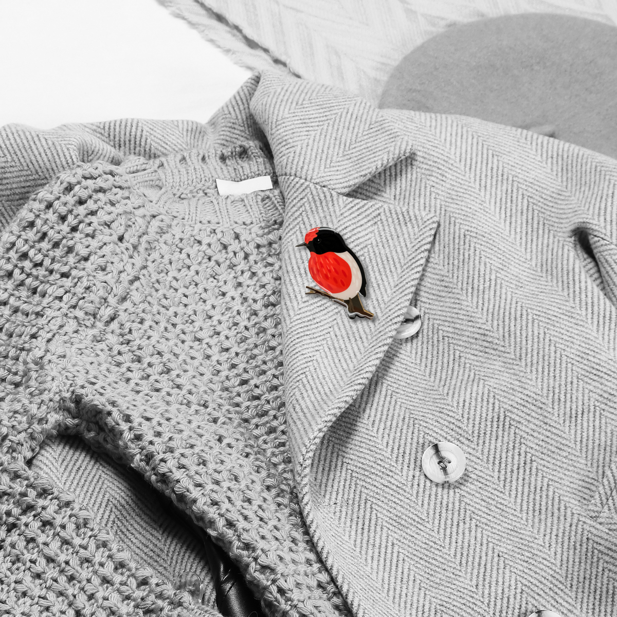 Red-capped Robin Brooch