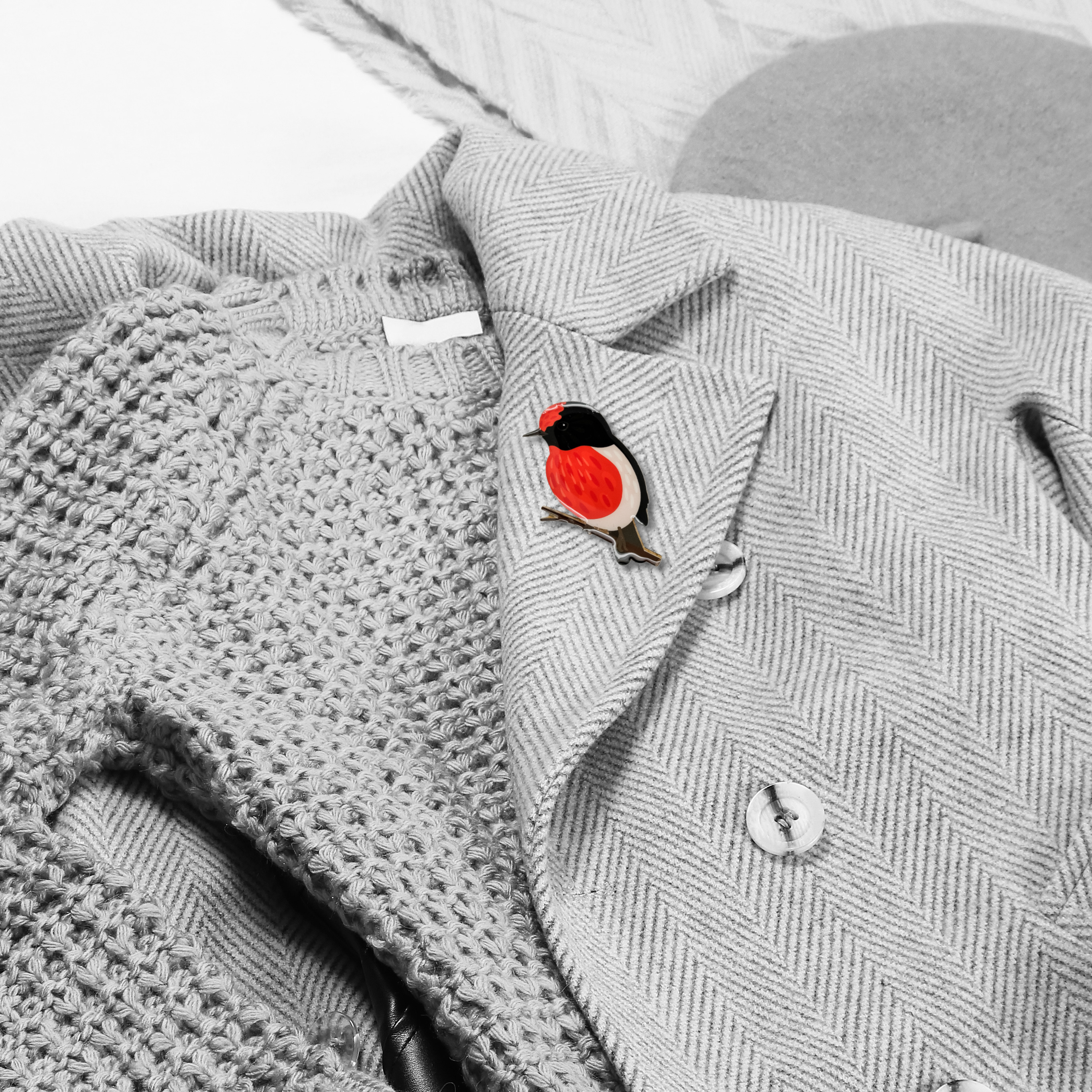 Red-capped Robin Brooch