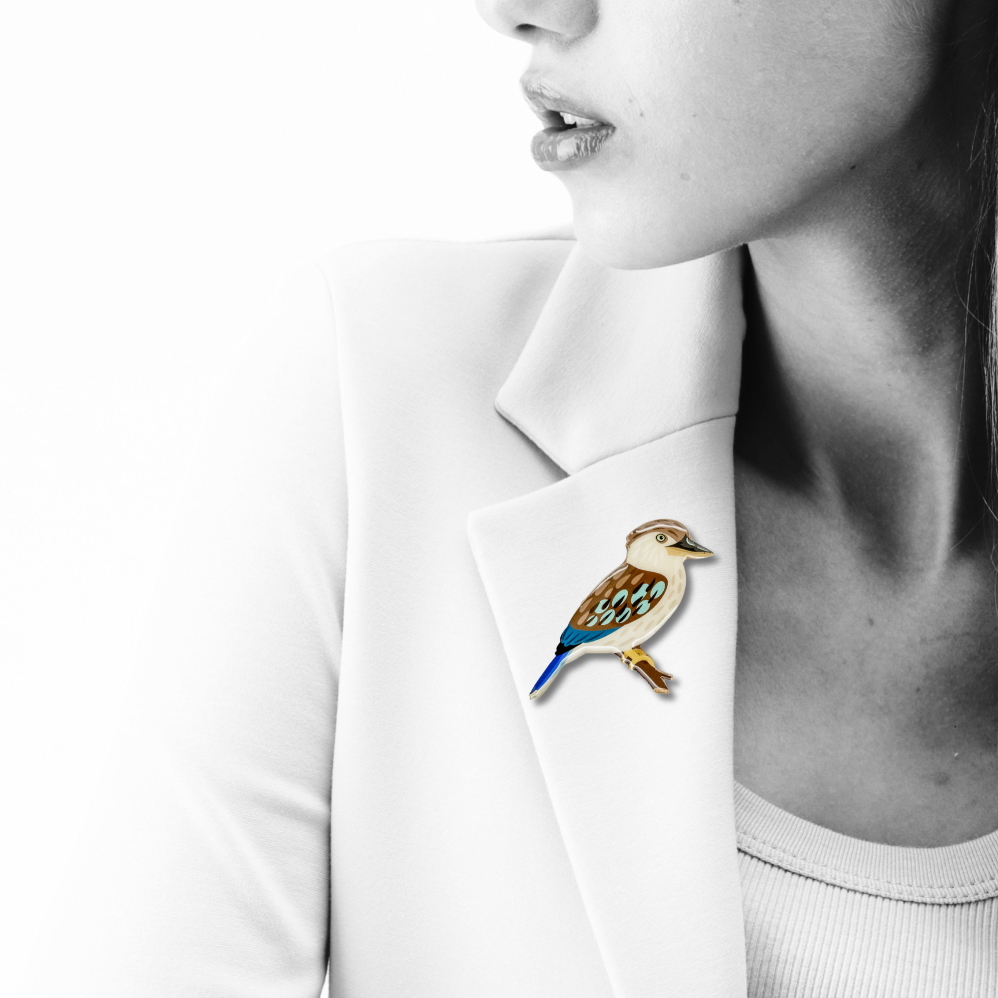 Blue-winged Kookaburra Brooch