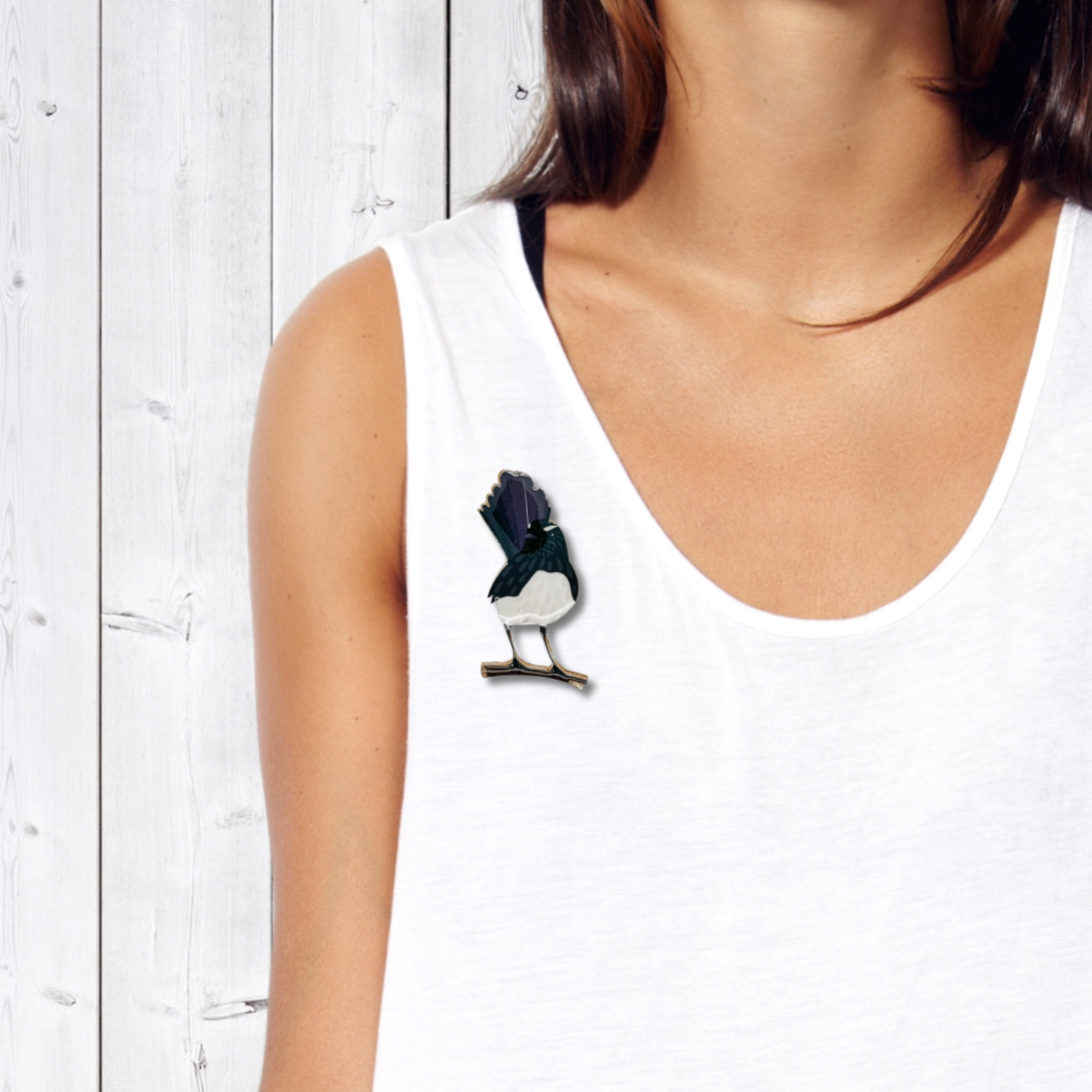 Willie Wagtail Brooch