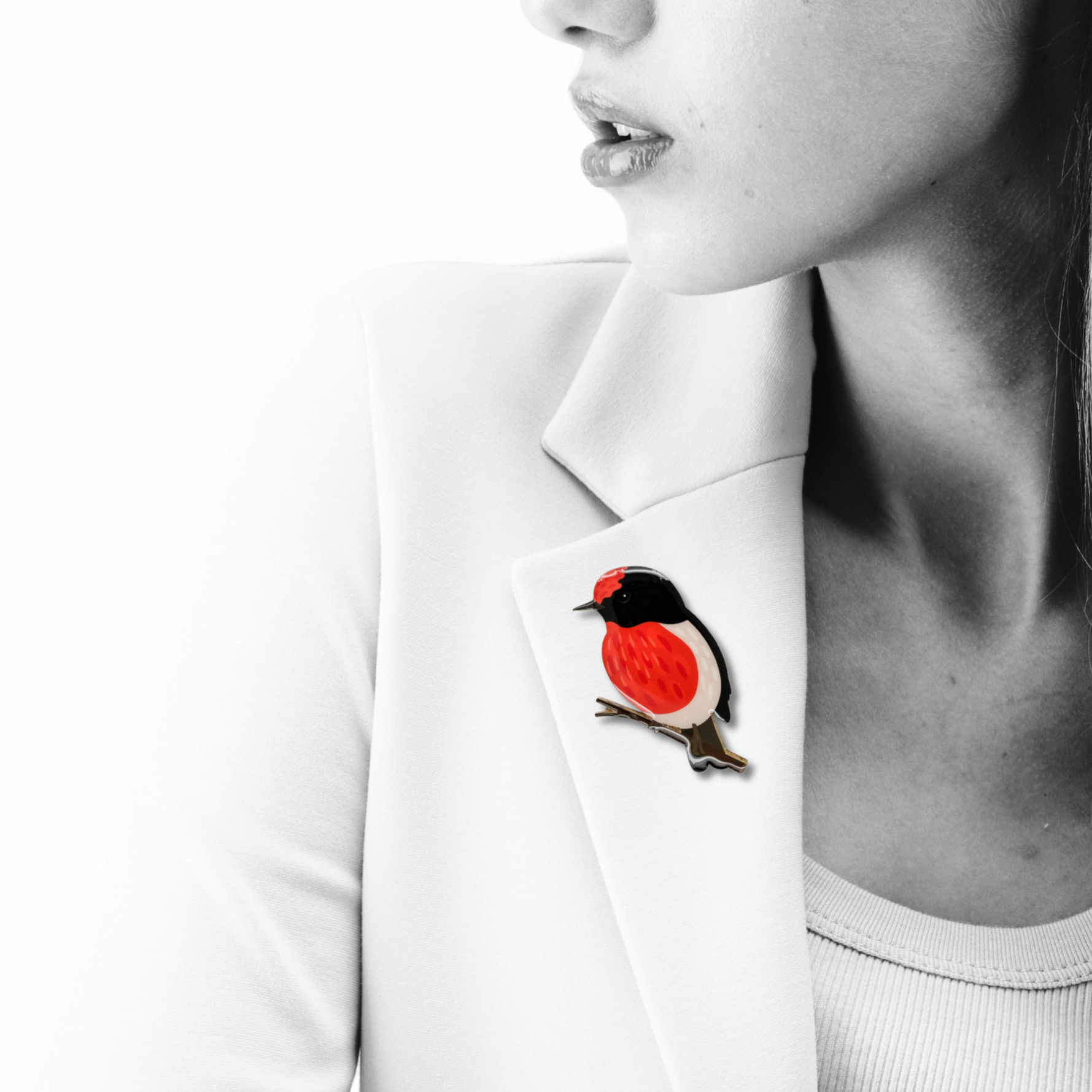 Red-capped Robin Brooch