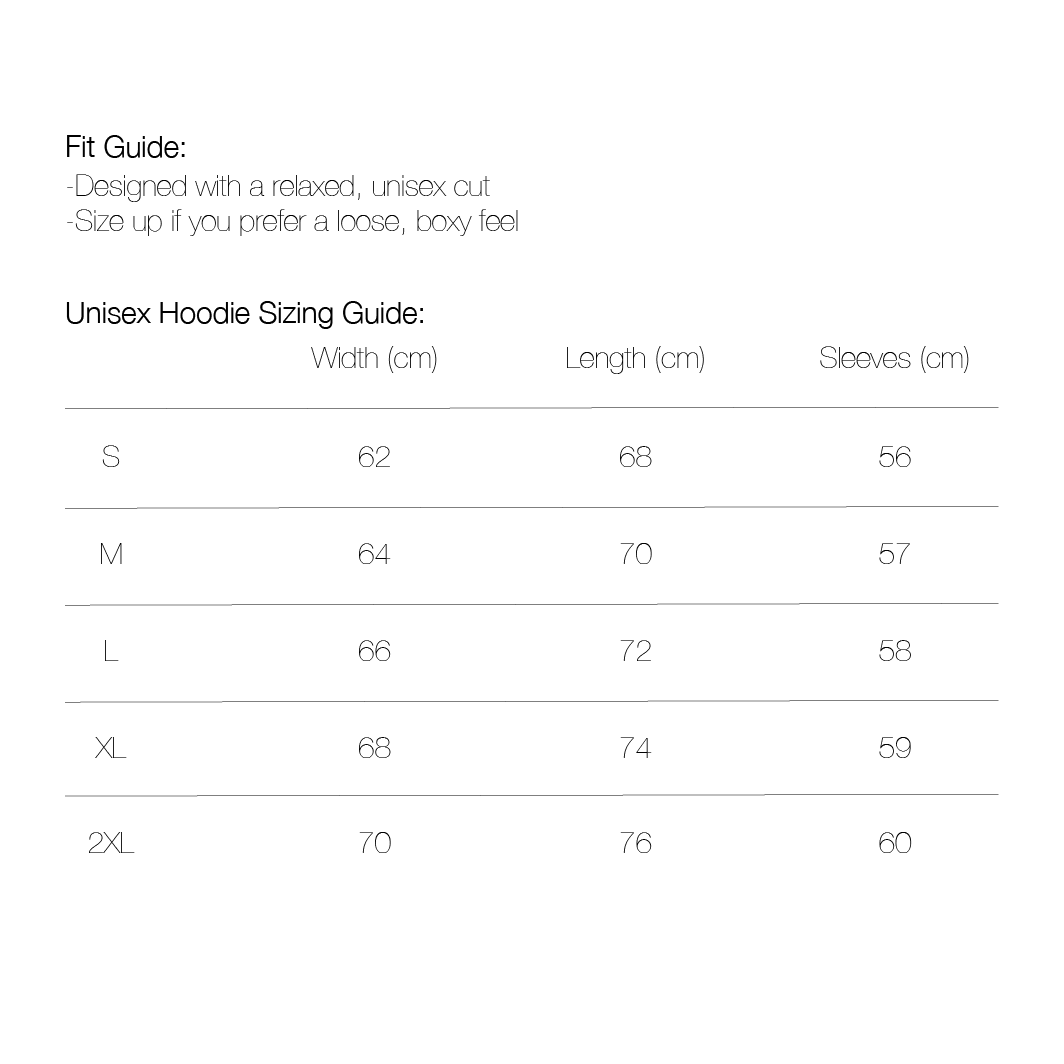 Unisex Hoodie Sizing Guide